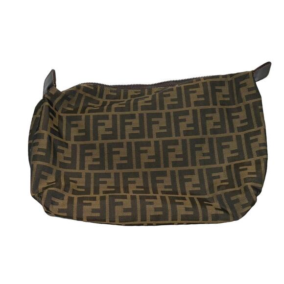 Fendi FF Zucca Print Cosmetic Pouch Clutch Bag Leather Accents - Picture 13 of 16